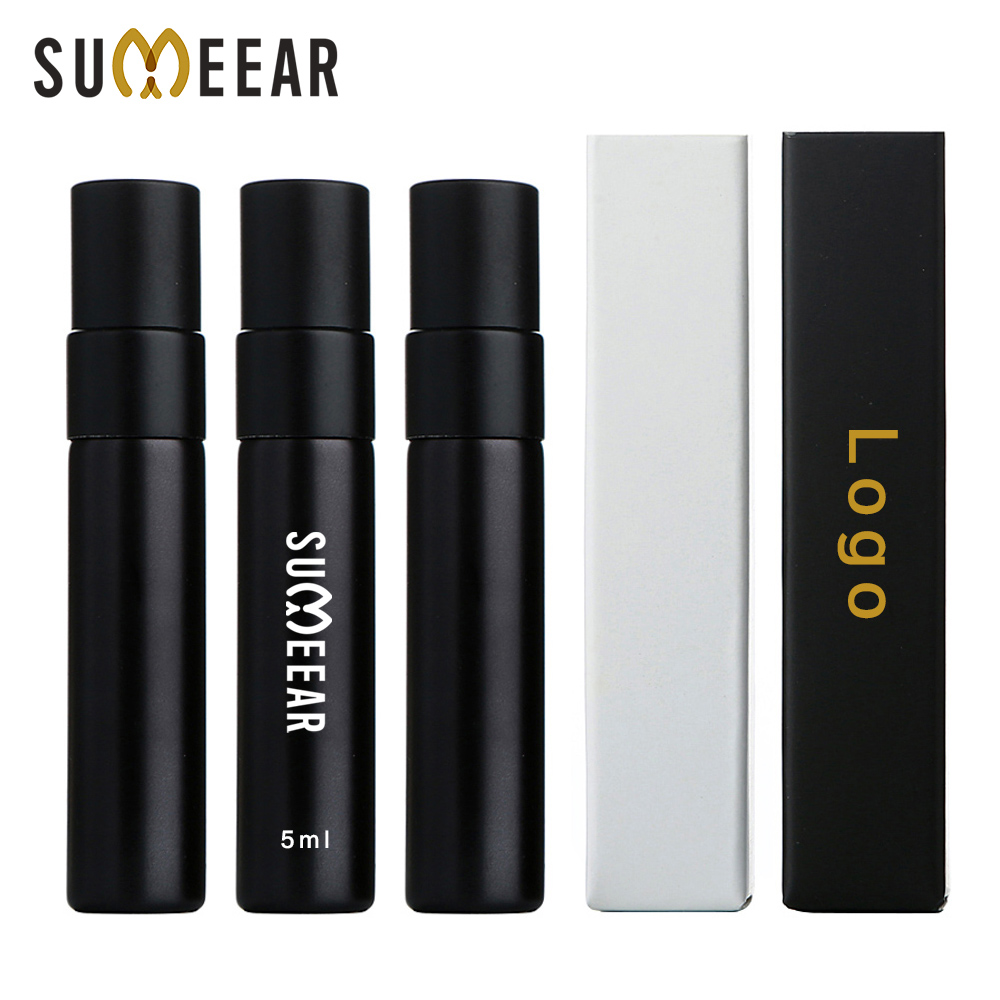Perfume Fragrance Difference - 50/100 ชิ้น 5 มล. ขวดน้ำหอมสีดำด้านพร้อมกล่องบรรจุภัณฑ์สวยงามขวดตัวอย่างแบบใช้ซ้ำได้