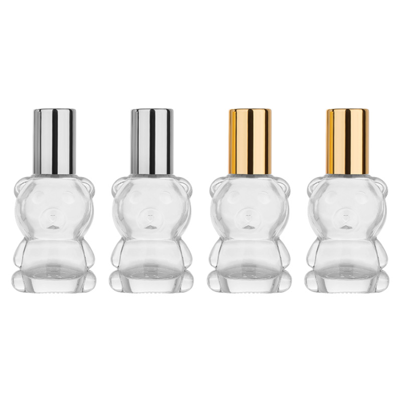Perfume Fragrance Essence - ขวดแก้วน้ํามันหอมระเหยที่ว่างเปล่าล้างรูปหมีลูกกลิ้งเหล็ก Vial รีฟิลแต่งหน้าบรรจุภัณฑ์ 8ML น้ําหอมม้วนบนขวด