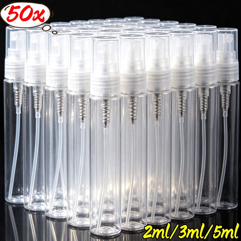 Perfume Fragrance Difference - ขวดสเปรย์น้ำหอมขนาดเล็ก 50/10 ชิ้น แบบพกพาสำหรับเดินทาง ขวดสเปรย์ใสสำหรับตัวอย่างเครื่องสำอาง ขวดบางสำหรับจัดเก็บ