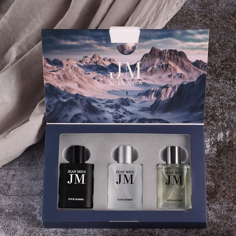 Perfume Fragrance Bottle - ชุดของขวัญน้ำหอมสำหรับผู้ชาย 3 ชิ้น, ขวดทรงสี่เหลี่ยมลายนูน, ชุดตัวอย่างน้ำหอมกลิ่นไม้และน้ำ, สเปรย์น้ำหอมหลากสีดำ