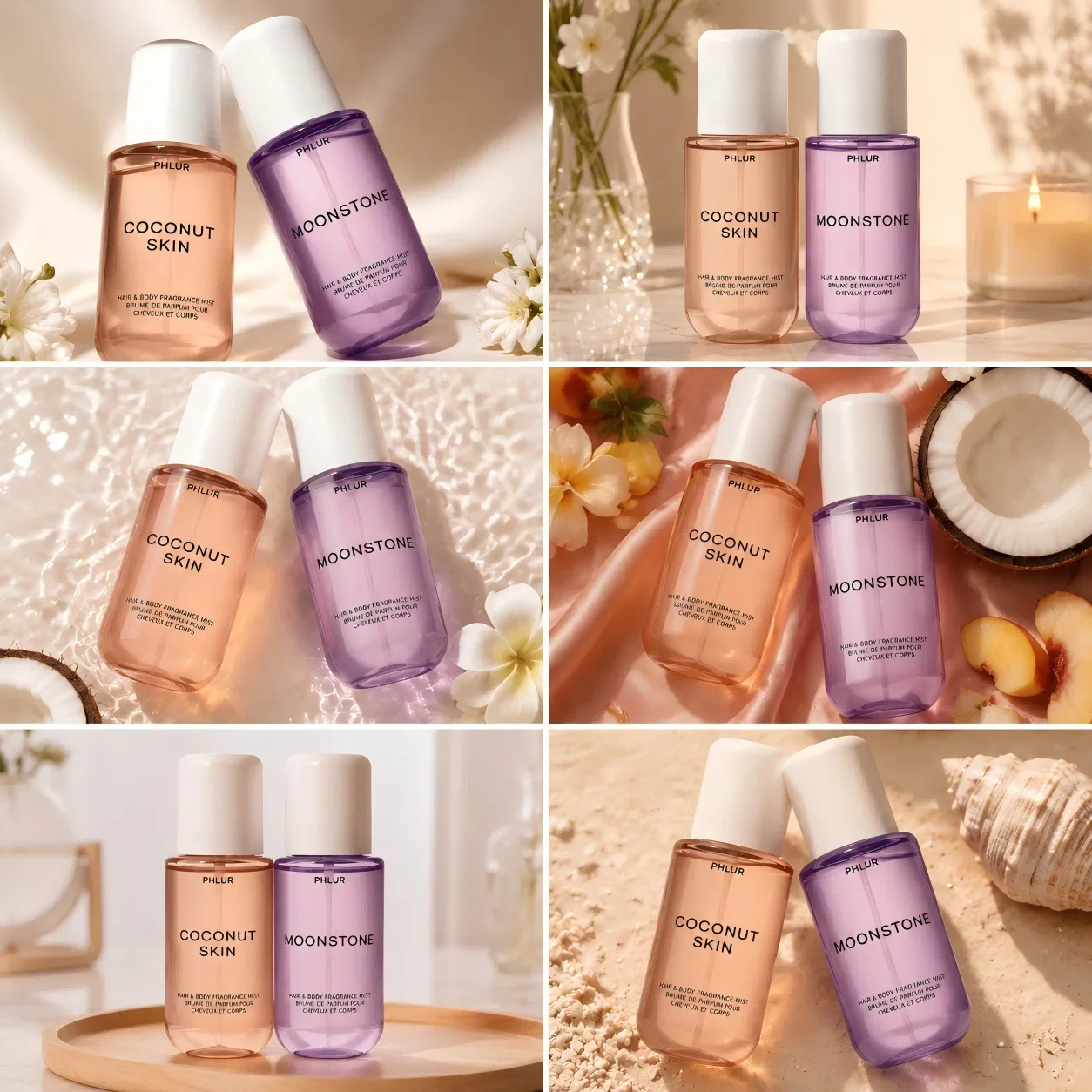 Perfume Fragrance Lasting - ชุดสเปรย์น้ำหอมสำหรับผมและผิวกาย PHLUR Coconut Skin & Moonstone,